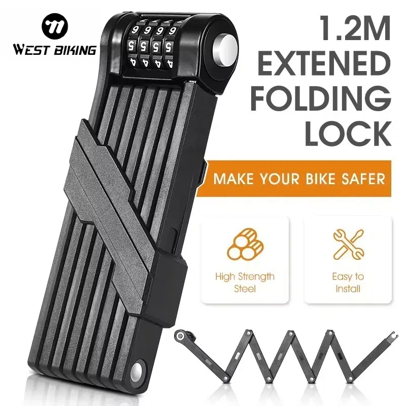 U Lock Heavy Duty - WEST BIKING Bicycle Folding Chain Lock